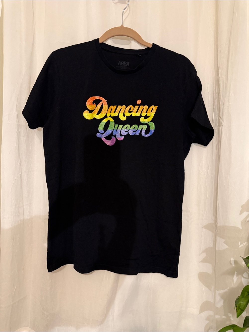 ABBA 'Dancing Queen' Black Tee with Rainbow Glitter Script - Picture 4 of 6